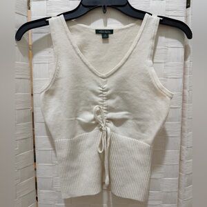 Ivory Sweater Sleeveless Tank Top with Tie Detail